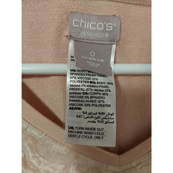 Chicos Light Pink Ombre Velour Long Sleeve Top, L - Picture 2 of 2